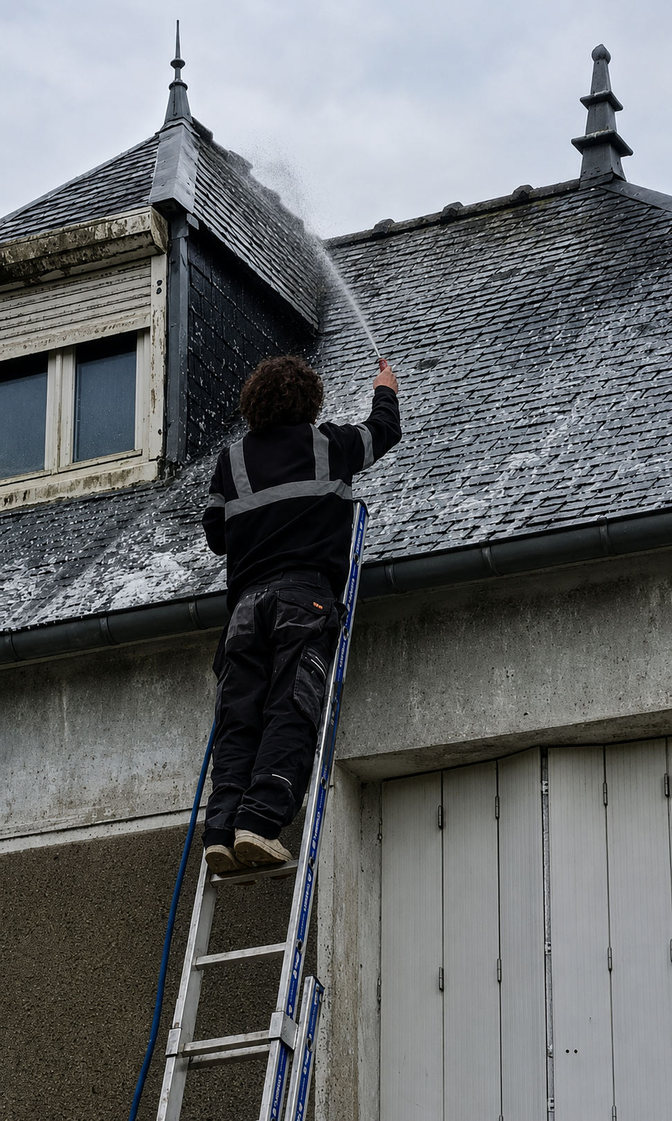 Nettoyage et démoussage d'une toiture en ardoises